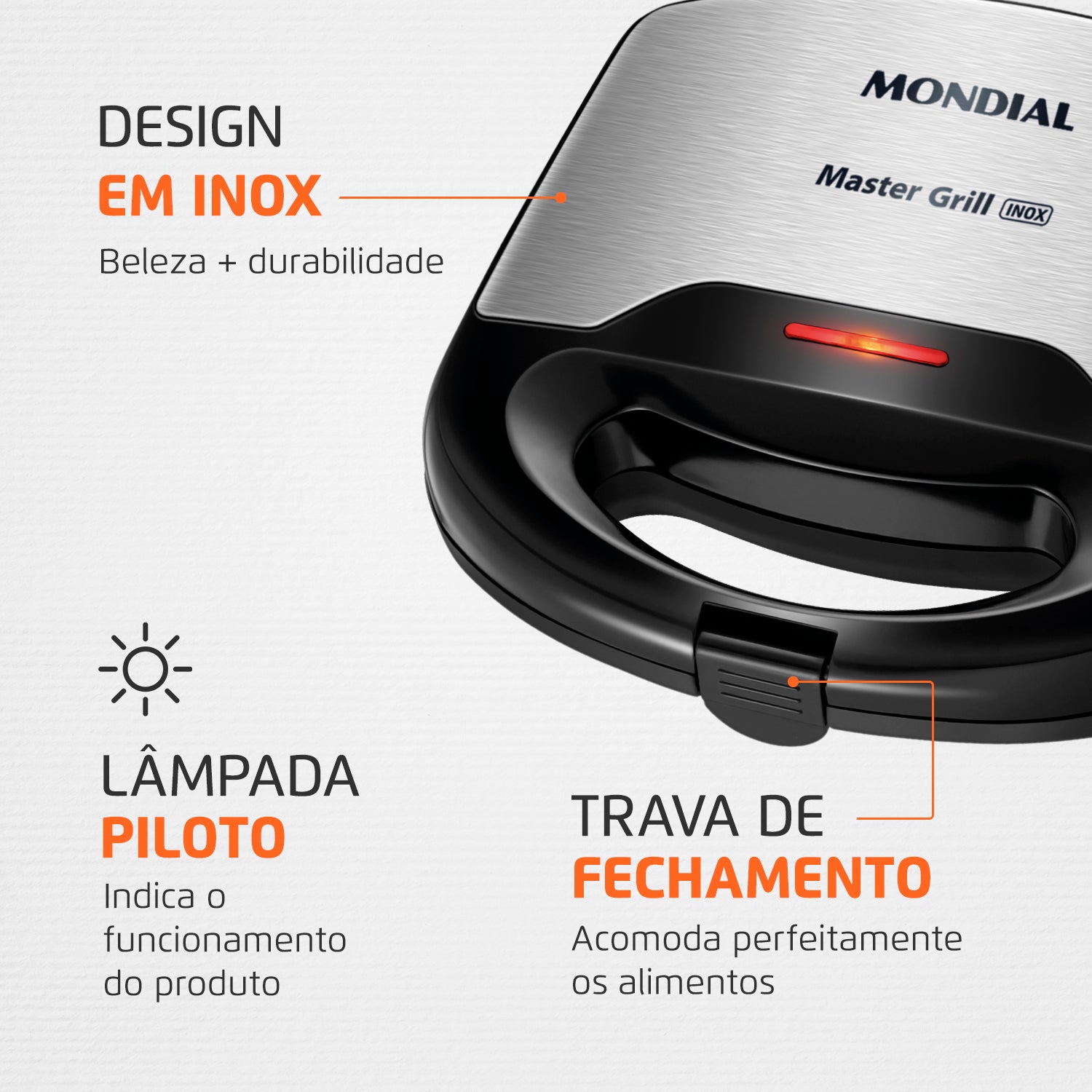 Sanduicheira Master Grill Mondial Inox S-20 Potência de 750W Sanduicheira Master Grill Mondial Inox S-20 Potência de 750W